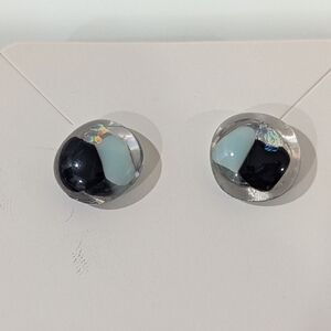 Artisan hand crafted handmade fused glass stud earrings nickel free 1 cm wide.